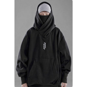 Unisex Oversize Ninja Double Neckline Cotton Hip Hop Hoodie