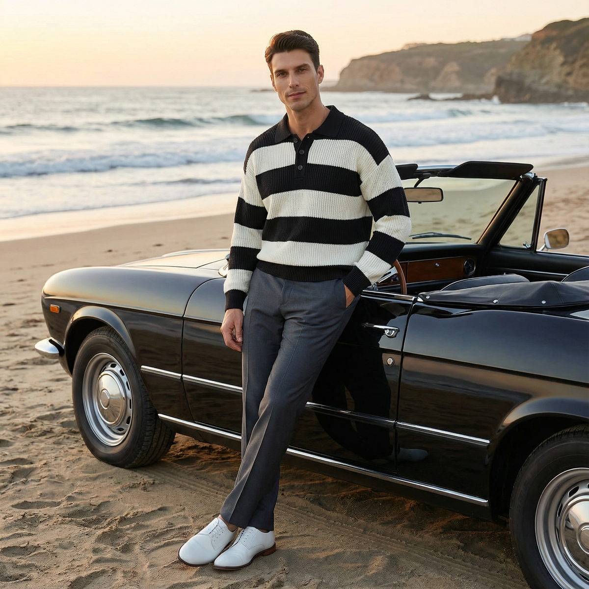 The "Heritage" Striped Knit Polo | Vintage Oversized Sweater