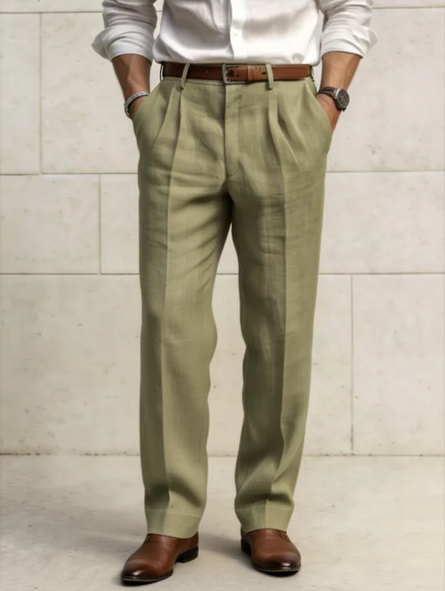 The "Amalfi" Linen Trouser | Double-Pleated Resort Fit