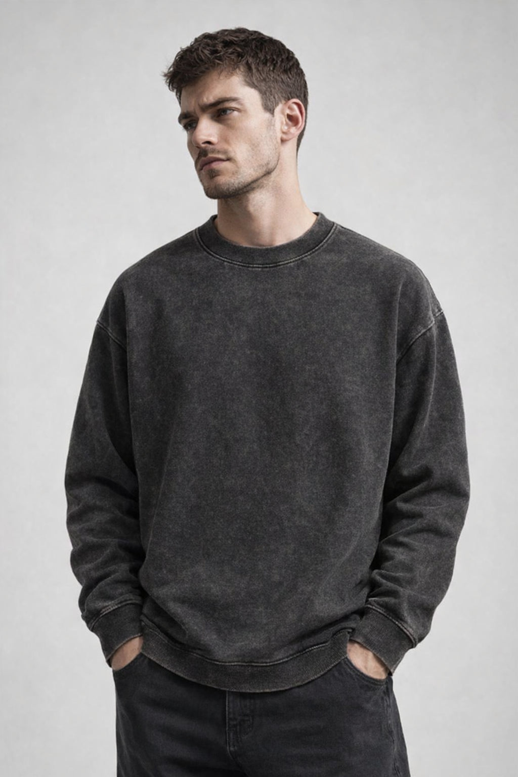 The "Vanguard" Heavyweight Washed Crewneck 360G Fleece-Lined | Vintage Acid-Wash | Boxy Street Fit