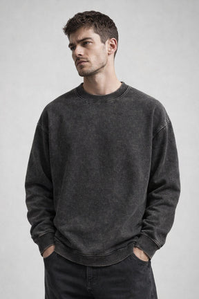 The "Vanguard" Heavyweight Washed Crewneck 360G Fleece-Lined | Vintage Acid-Wash | Boxy Street Fit