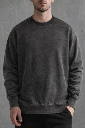 The "Vanguard" Heavyweight Washed Crewneck 360G Fleece-Lined | Vintage Acid-Wash | Boxy Street Fit