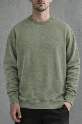 The "Vanguard" Heavyweight Washed Crewneck 360G Fleece-Lined | Vintage Acid-Wash | Boxy Street Fit