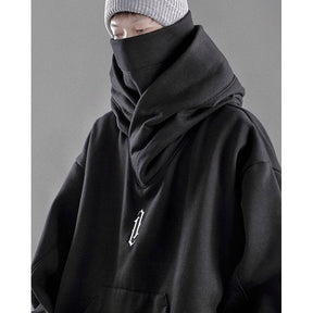 Unisex Oversize Ninja Double Neckline Cotton Hip Hop Hoodie