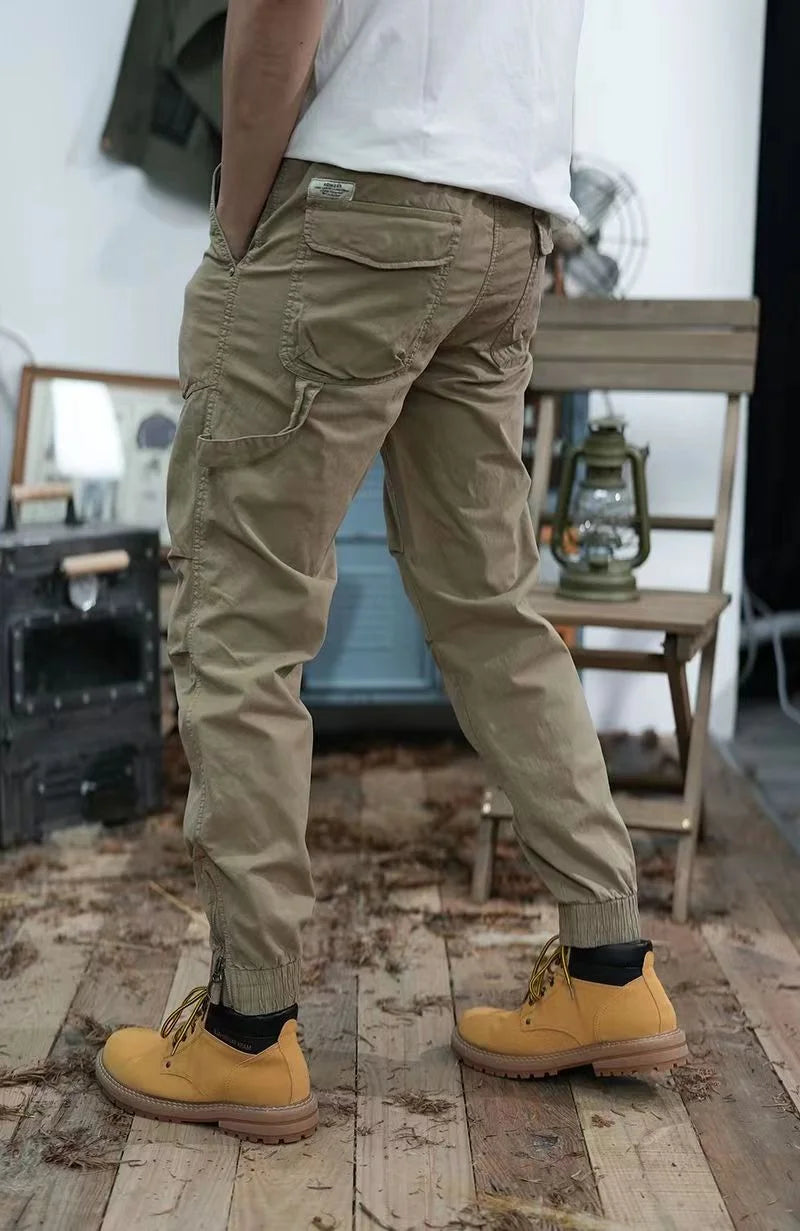 New American retro men's elastic waist leisure bunched feet cargo pants