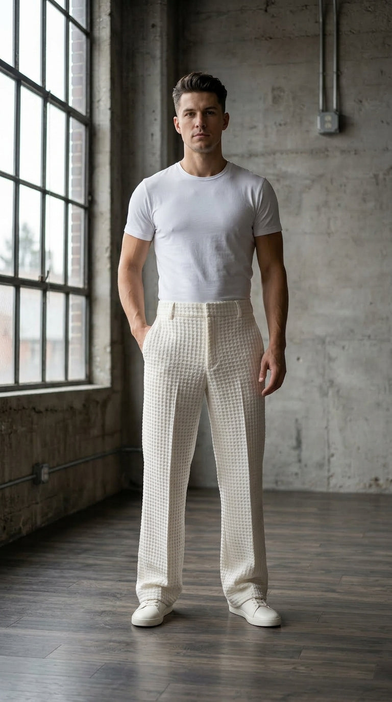 The "Lattice" Waffle-Knit Trouser | Heavyweight Comfort Straight-Leg