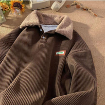 Corduroy Polo collar sweater couple autumn and winter style