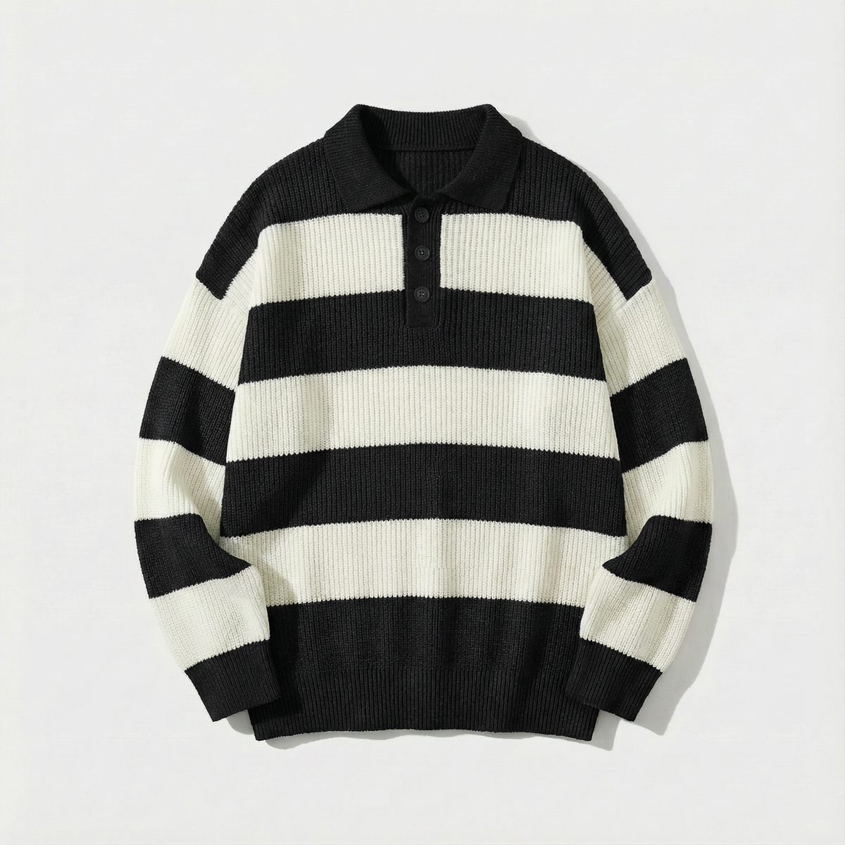 The "Heritage" Striped Knit Polo | Vintage Oversized Sweater