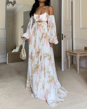 Casual Off-Shoulder Cutout Print Dress