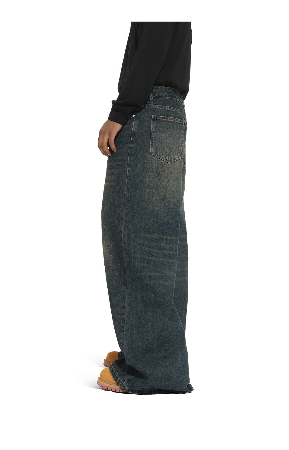 American straight-leg wide-leg floor-length stone-washed relaxed Jeans