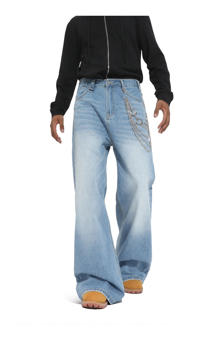 American straight-leg wide-leg floor-length stone-washed relaxed Jeans