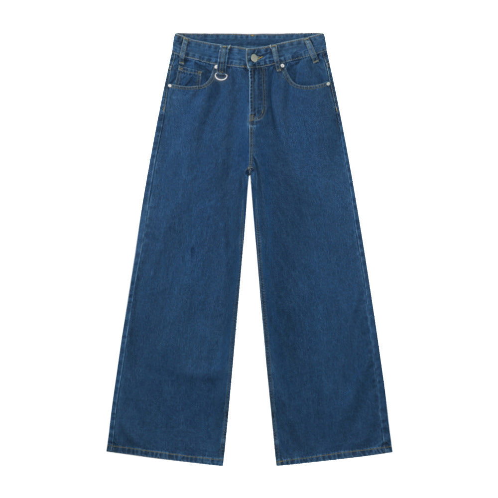 American straight-leg wide-leg floor-length stone-washed relaxed Jeans