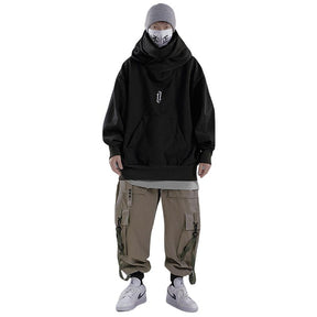 Unisex Oversize Ninja Double Neckline Cotton Hip Hop Hoodie