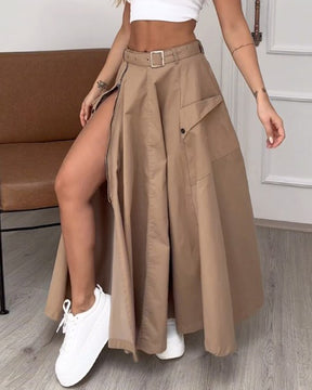 Sleeveless solid color slit two piece set