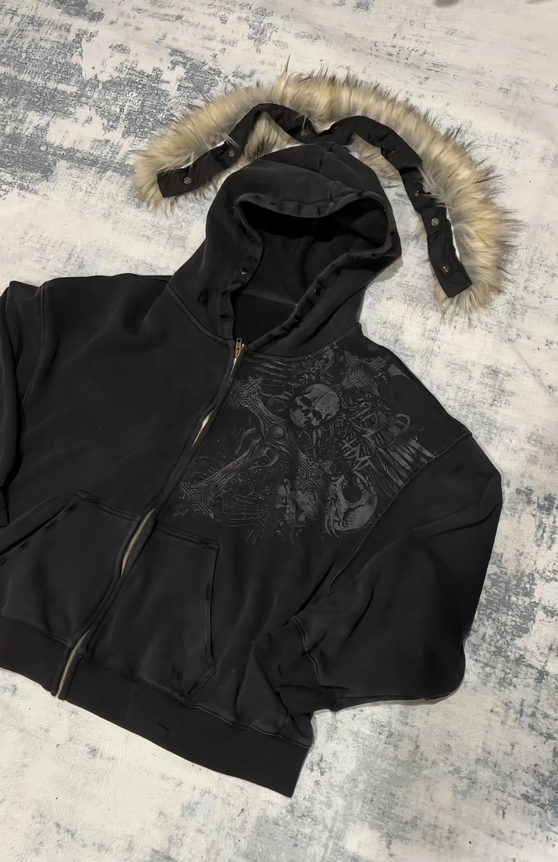 PROFOUND CROSS FUR ZIP-UP HOODIE