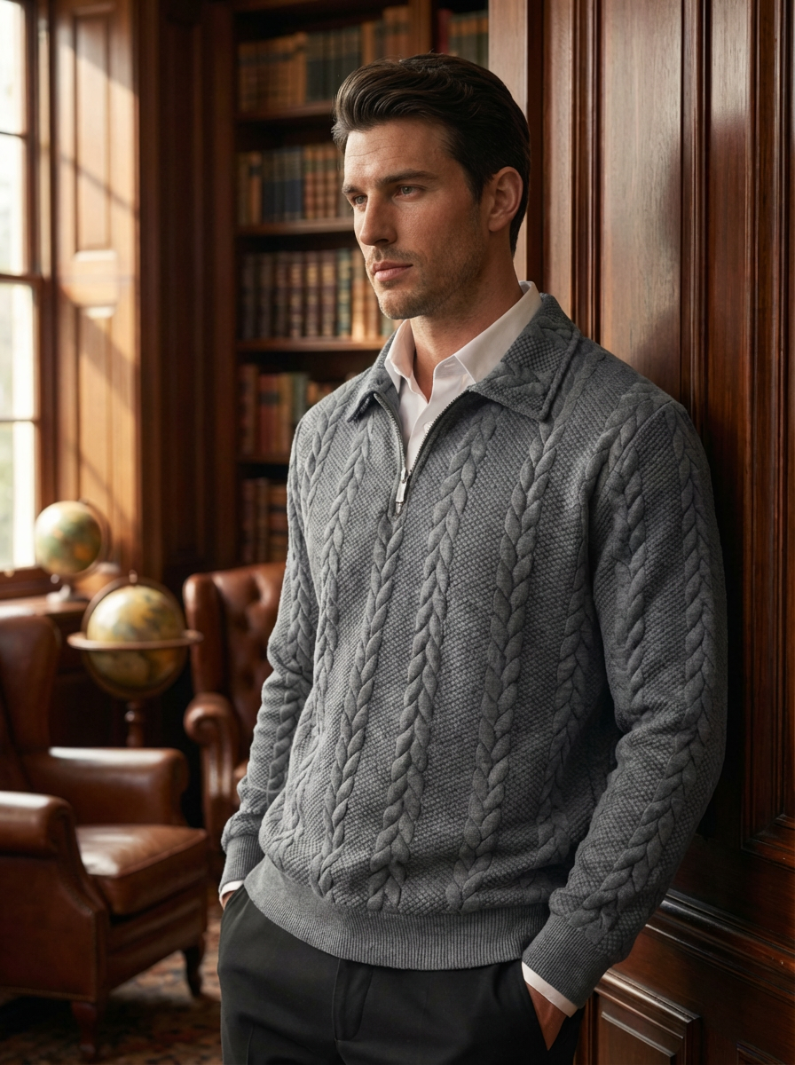 The "Oxford" Cable-Knit Quarter-Zip | Premium Textured Pullover