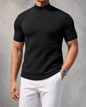THE "MILAN" RIBBED MOCK-NECK TEE | ULTRA-SOFT KNIT & SLIM FIT