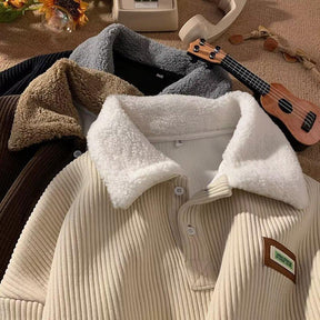 Corduroy Polo collar sweater couple autumn and winter style