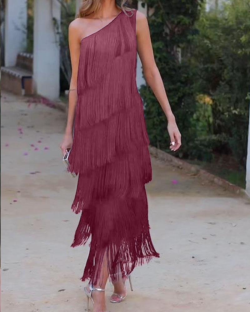 Off-Shoulder Elegant Fringe Dress