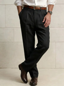 The "Amalfi" Linen Trouser | Double-Pleated Resort Fit