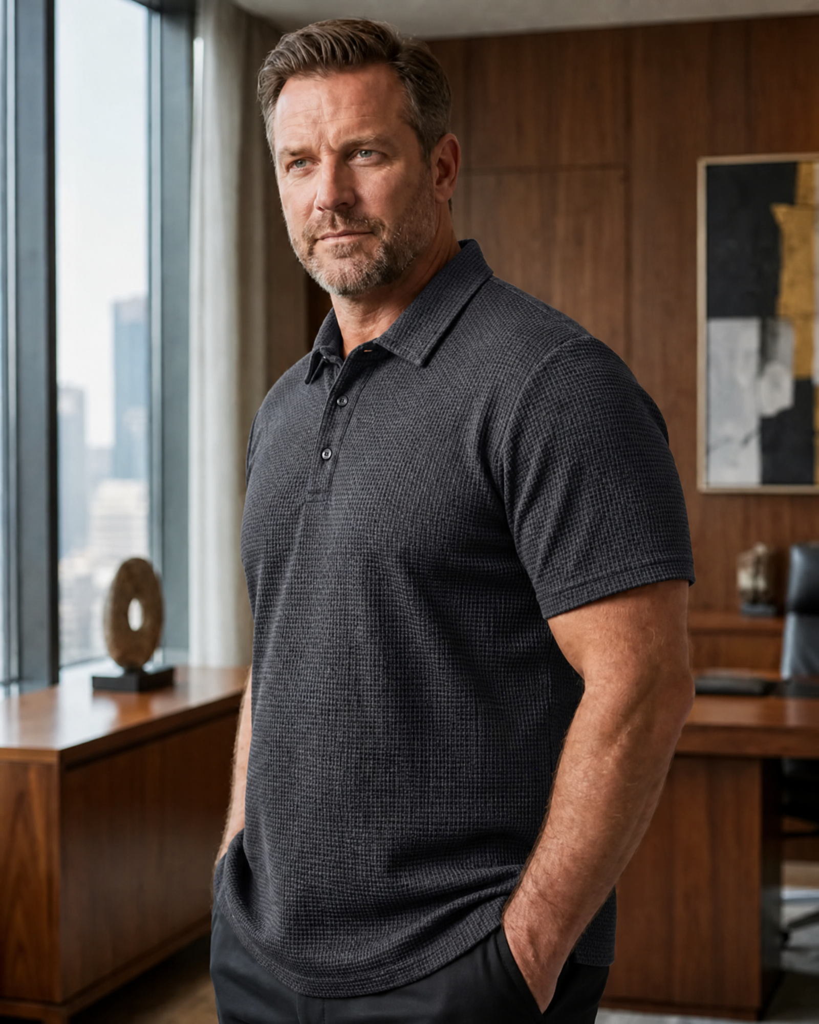 The "Riviera" Textured Knit Polo 丨Breathable Micro-Waffle Comfort