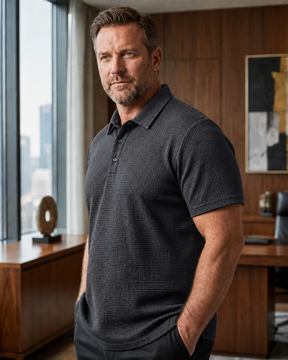The "Riviera" Textured Knit Polo 丨Breathable Micro-Waffle Comfort