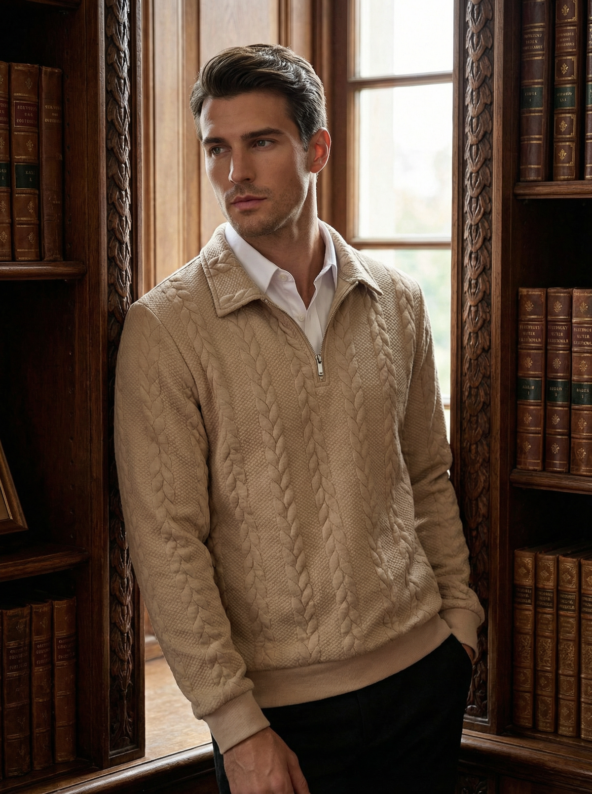 The "Oxford" Cable-Knit Quarter-Zip | Premium Textured Pullover