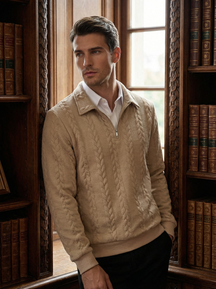 The "Oxford" Cable-Knit Quarter-Zip | Premium Textured Pullover