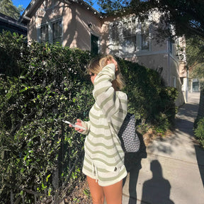 Casual color-blocked striped suit round-neck long-sleeved knitted suit