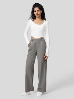 High Waisted Side Pocket Straight Leg Work Pants