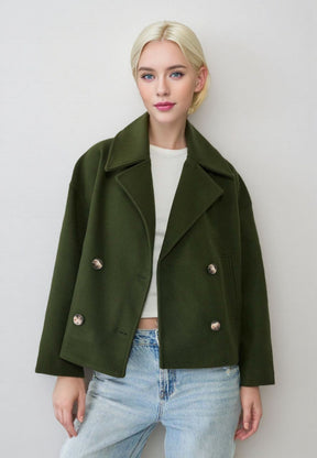 Lapel double-breasted short coat