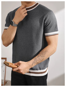 Knitted color block short-sleeve shirt