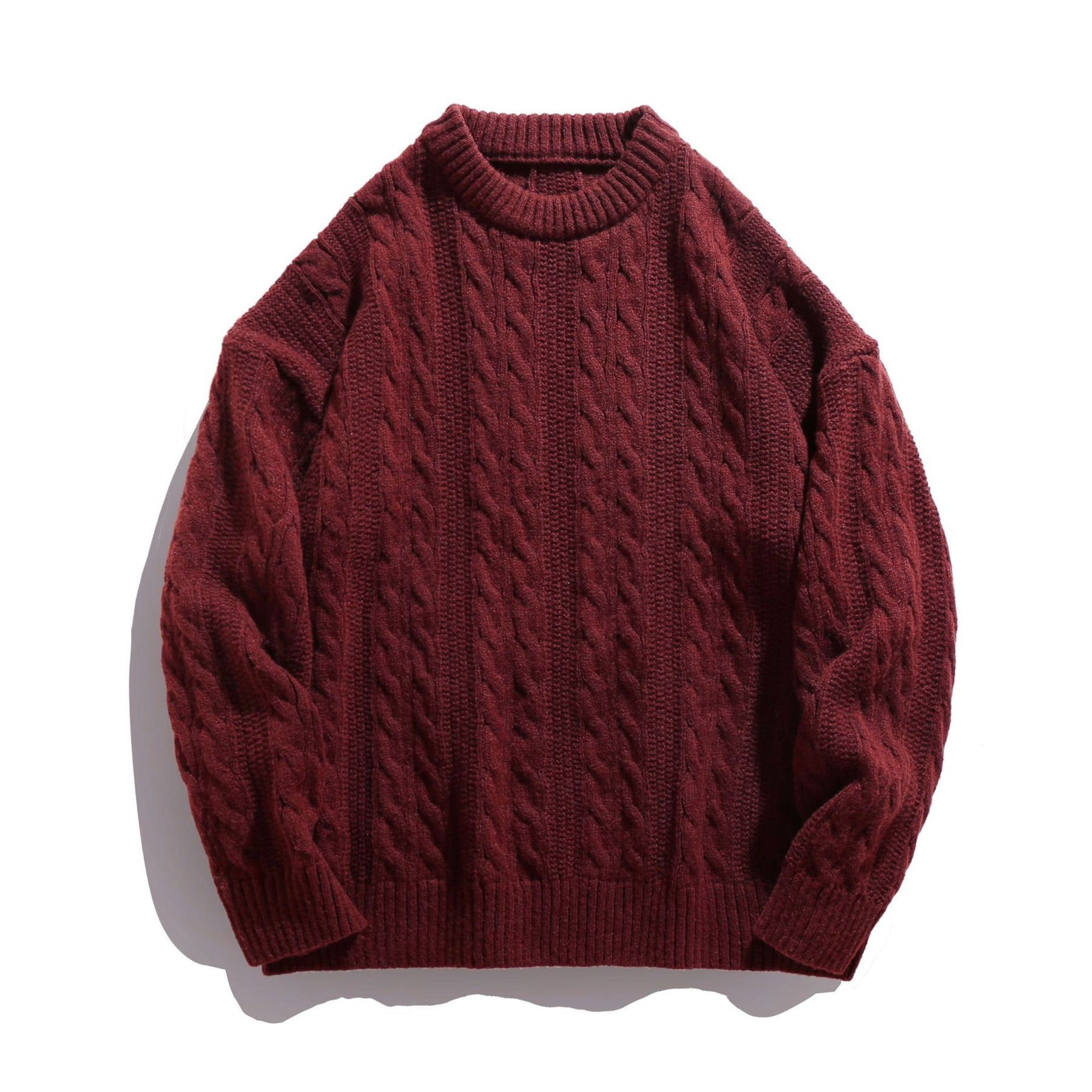 Solid-color round-neck striped knitted sweater