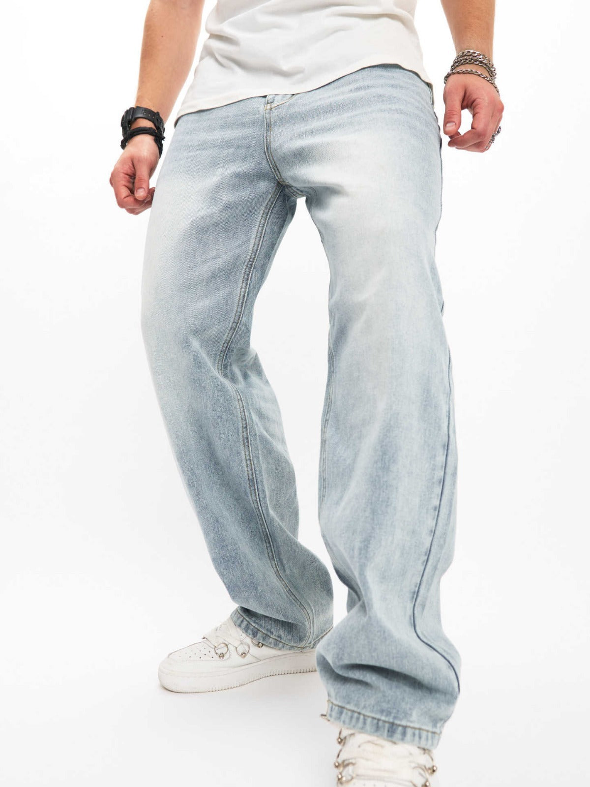 Baggy Men's Loose Button Fly Straight Leg Jeans