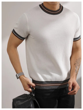 Knitted color block short-sleeve shirt