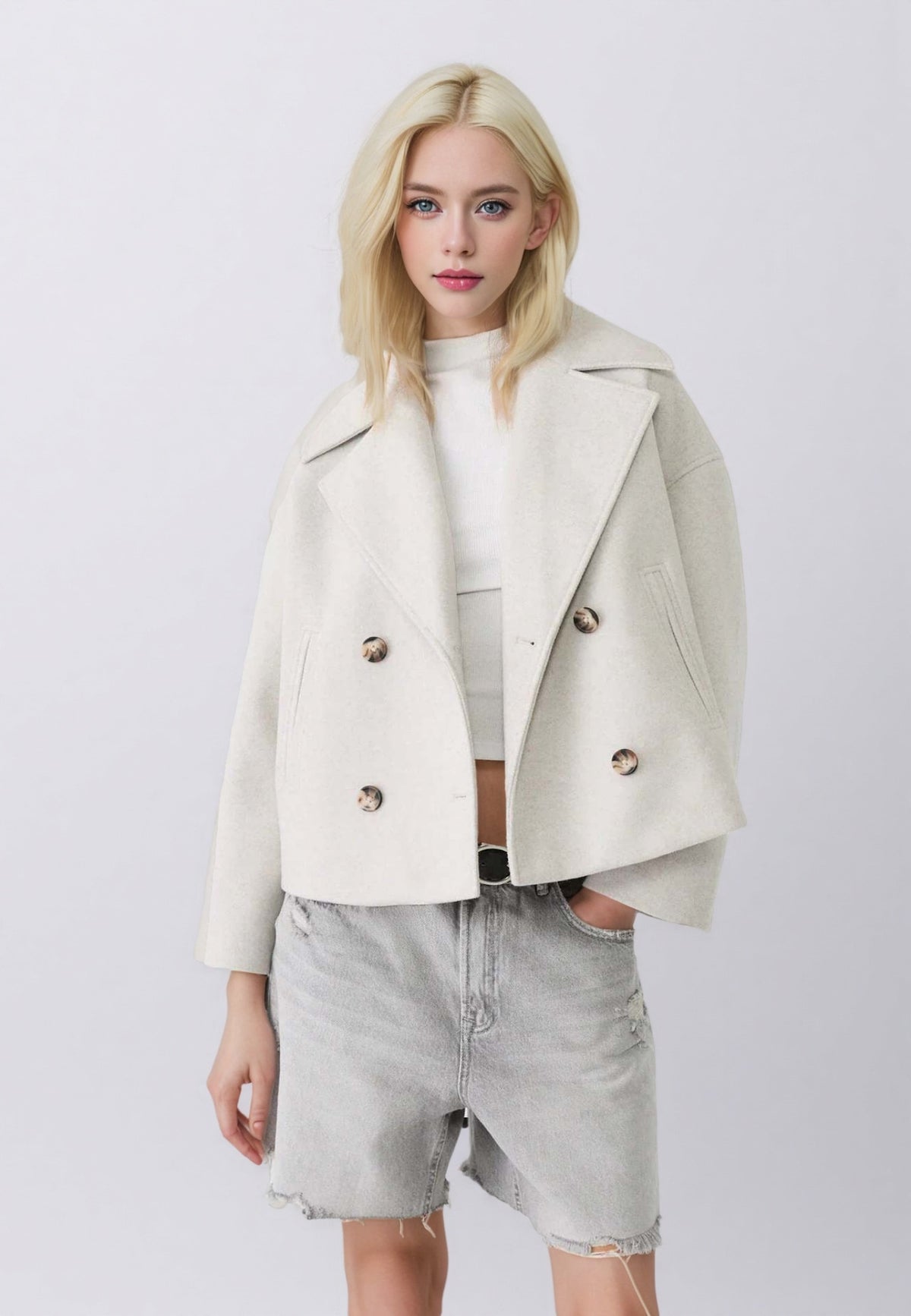 Lapel double-breasted short coat