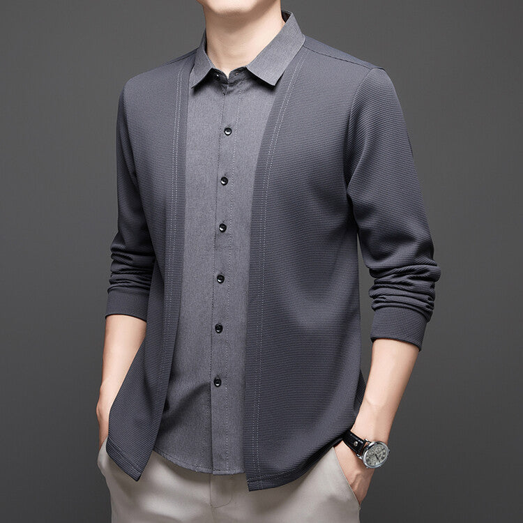 High-end men's leisure stand-up collar two-piece suit shirt