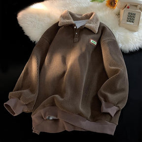 Corduroy Polo collar sweater couple autumn and winter style