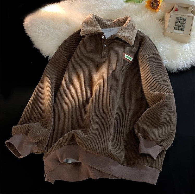 Corduroy Polo collar sweater couple autumn and winter style