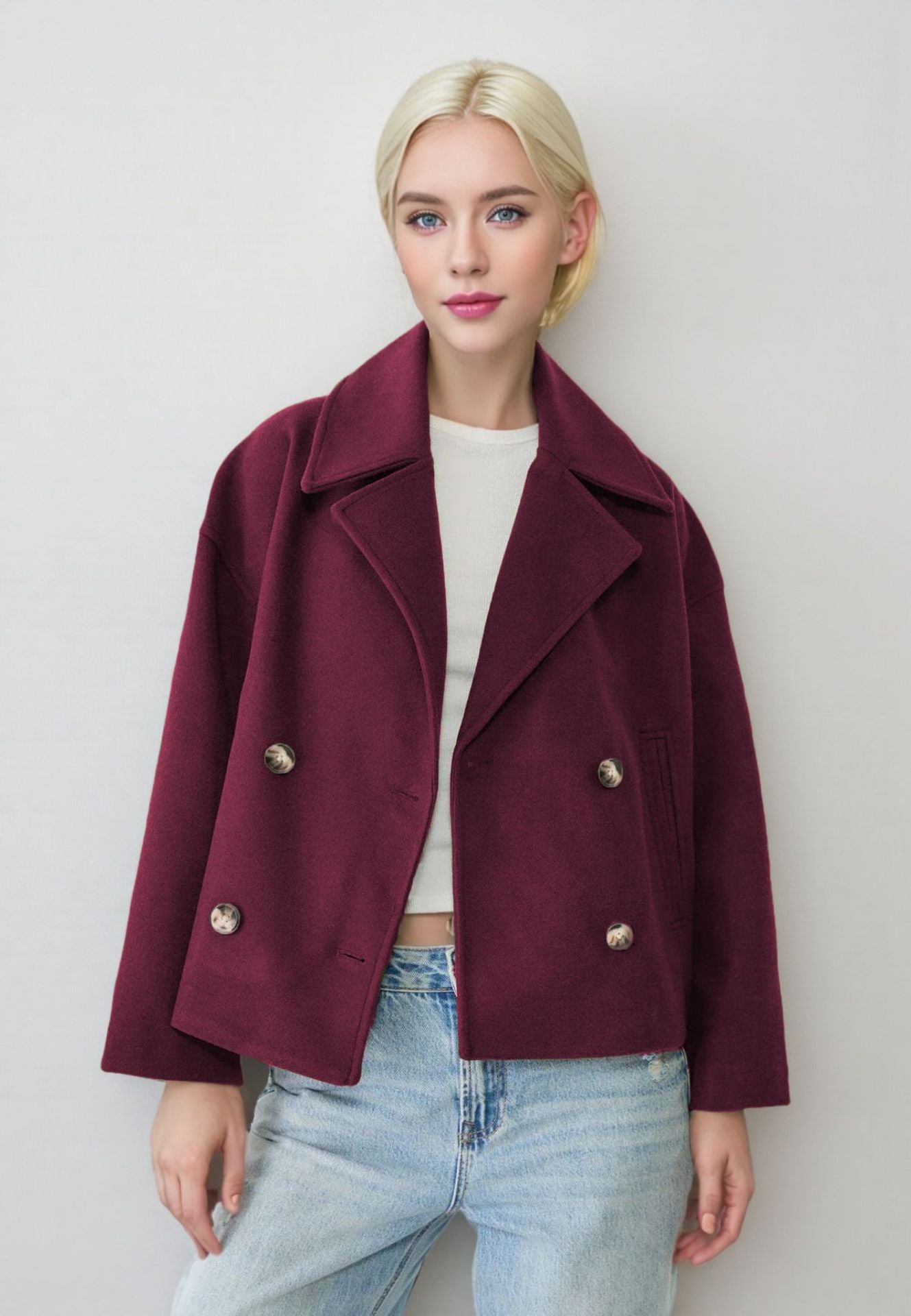 Lapel double-breasted short coat