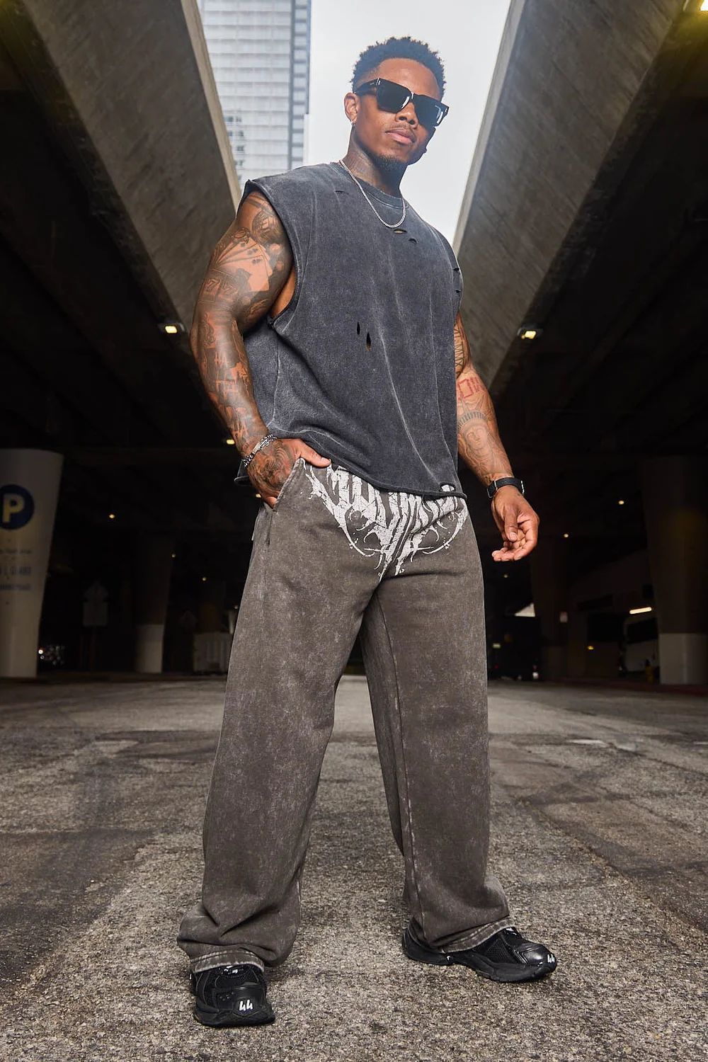 The "Necromancer" Gothic-Print Baggy Sweatpants