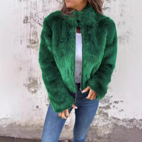 Women's High-neck Faux Fur Zipper Casual Jacket