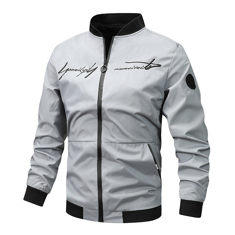 Men's Regular Fit Letter Embroidered Zip-Up Pilot Jacket
