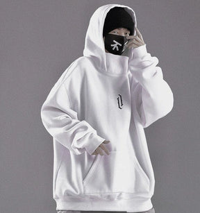 Unisex Oversize Ninja Double Neckline Cotton Hip Hop Hoodie