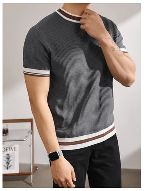 Knitted color block short-sleeve shirt