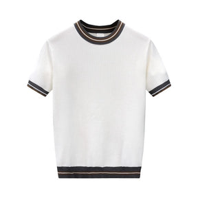 Knitted color block short-sleeve shirt