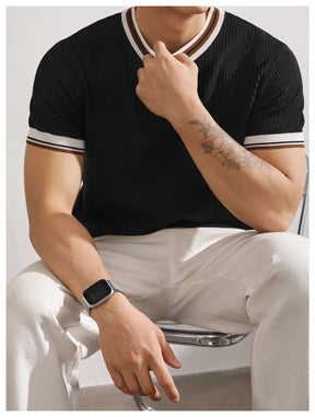 Knitted color block short-sleeve shirt