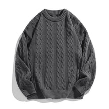 Solid-color round-neck striped knitted sweater