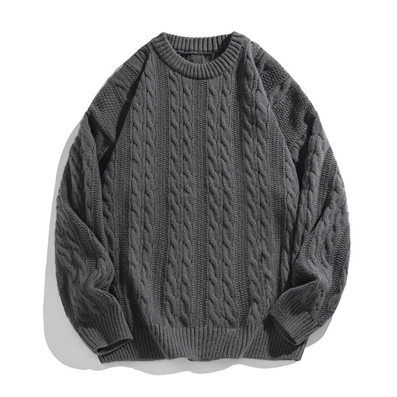 Solid-color round-neck striped knitted sweater