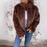 Women's High-neck Faux Fur Zipper Casual Jacket